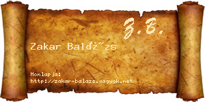 Zakar Balázs névjegykártya